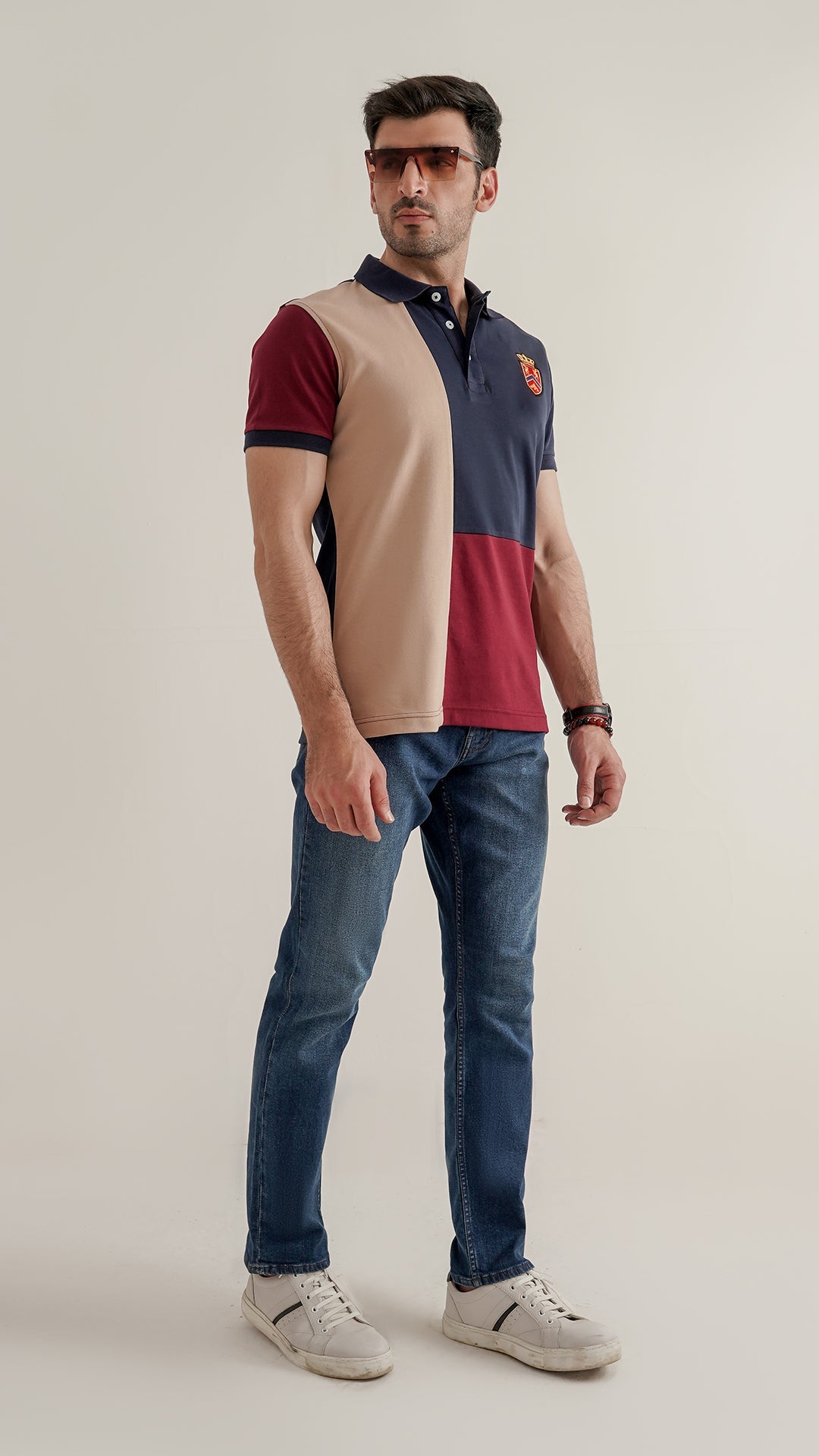 Markhor Skin, Navy and Maroon Fashion Interlock Polo