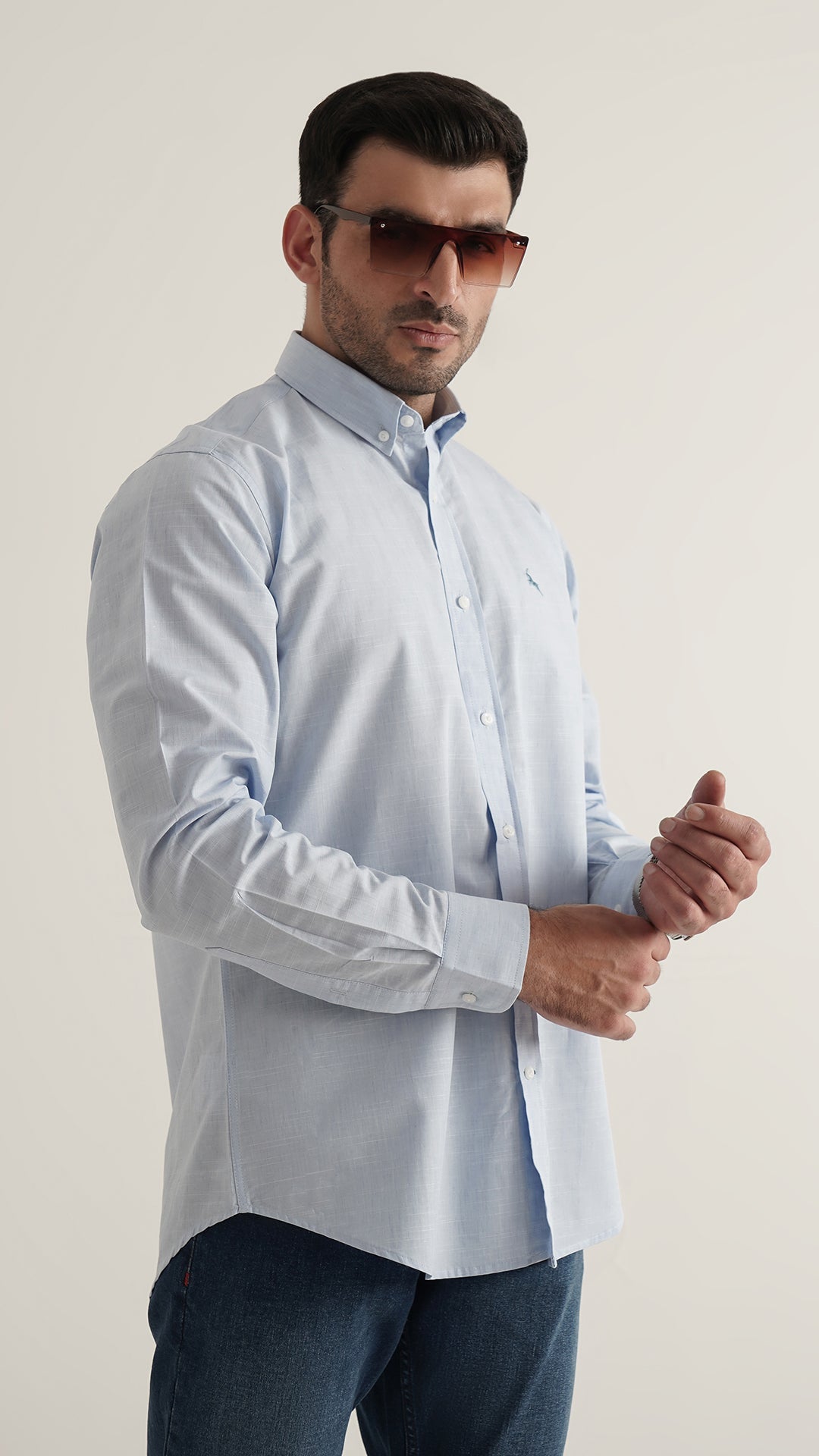 Markhor Sky Plain Linen Signature Casual Shirt