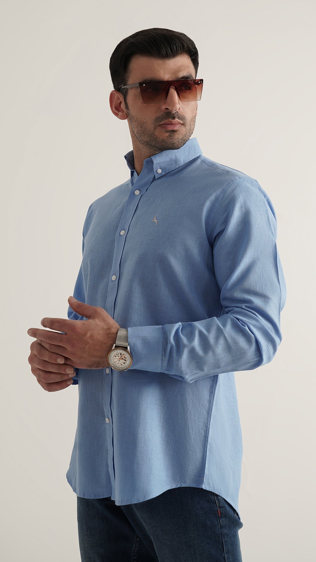 Markhor Teal Plain Linen Signature Casual Shirt