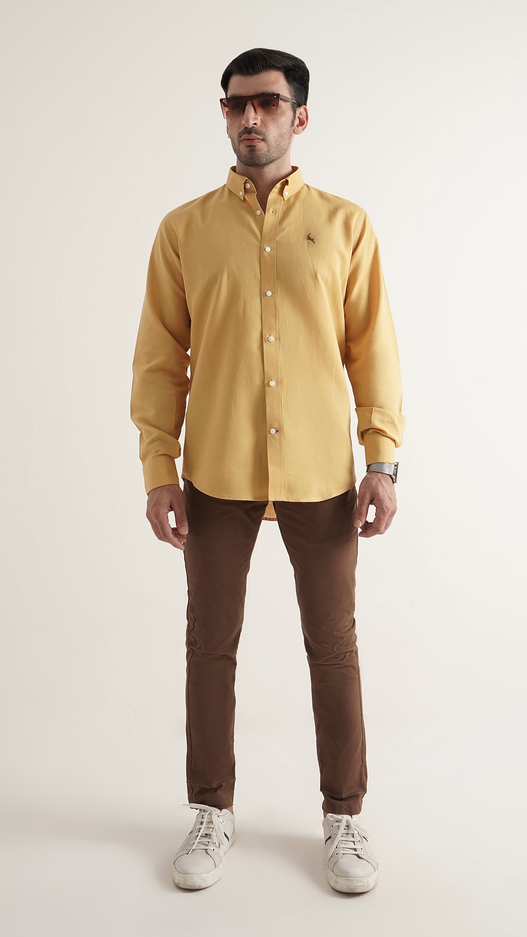 Markhor Mustard Plain Linen Signature Casual Shirt