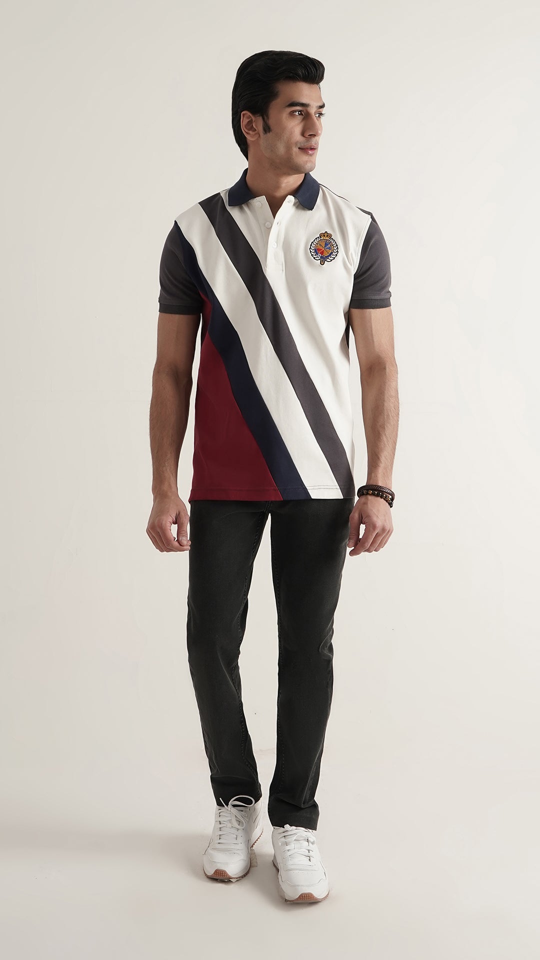 Markhor Navy, Gray, Maroon and White Fashion Interlock Polo