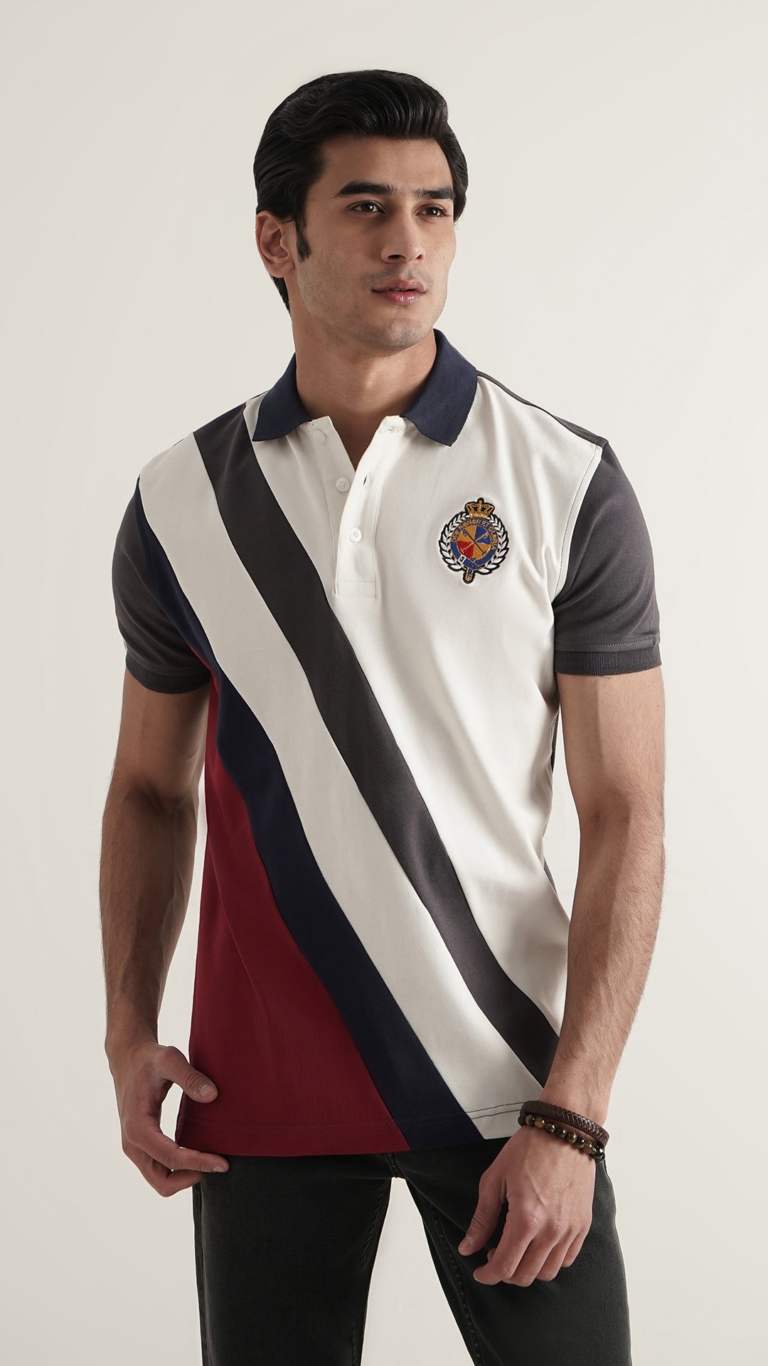Markhor Navy, Gray, Maroon and White Fashion Interlock Polo
