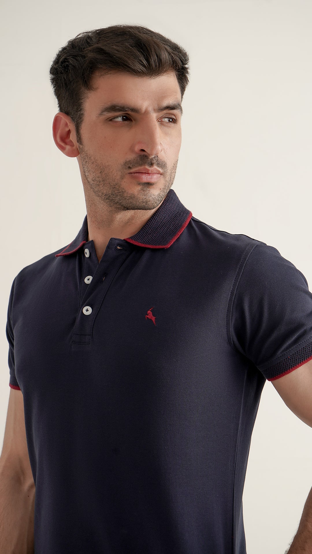 Markhor Navy Plain Pique Polo Jacquard Collar