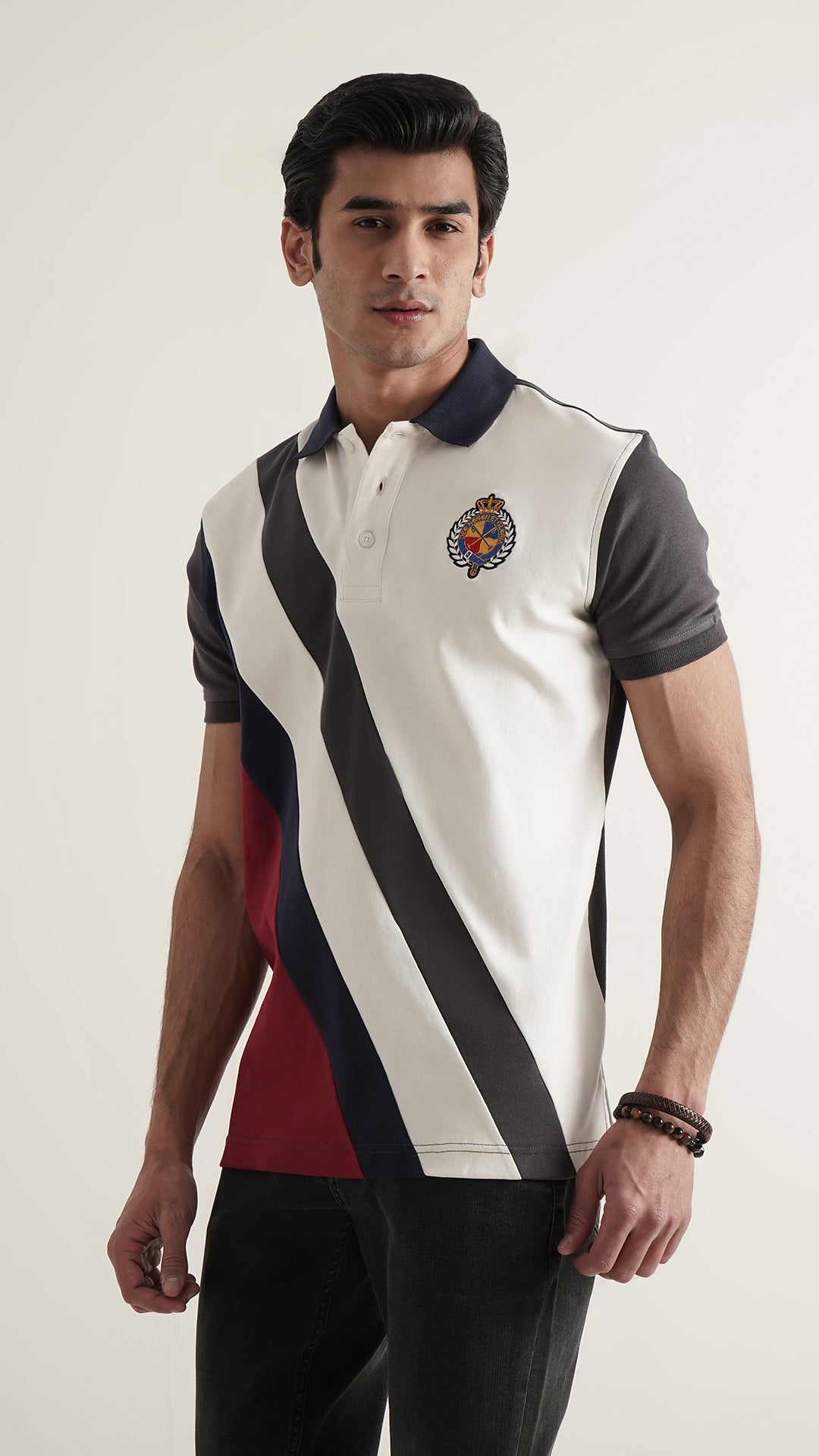 Markhor Navy, Gray, Maroon and White Fashion Interlock Polo