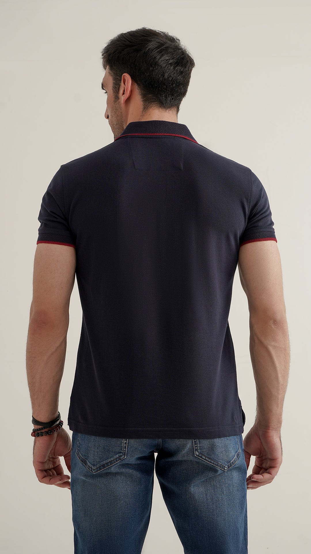 Markhor Navy Plain Pique Polo Jacquard Collar