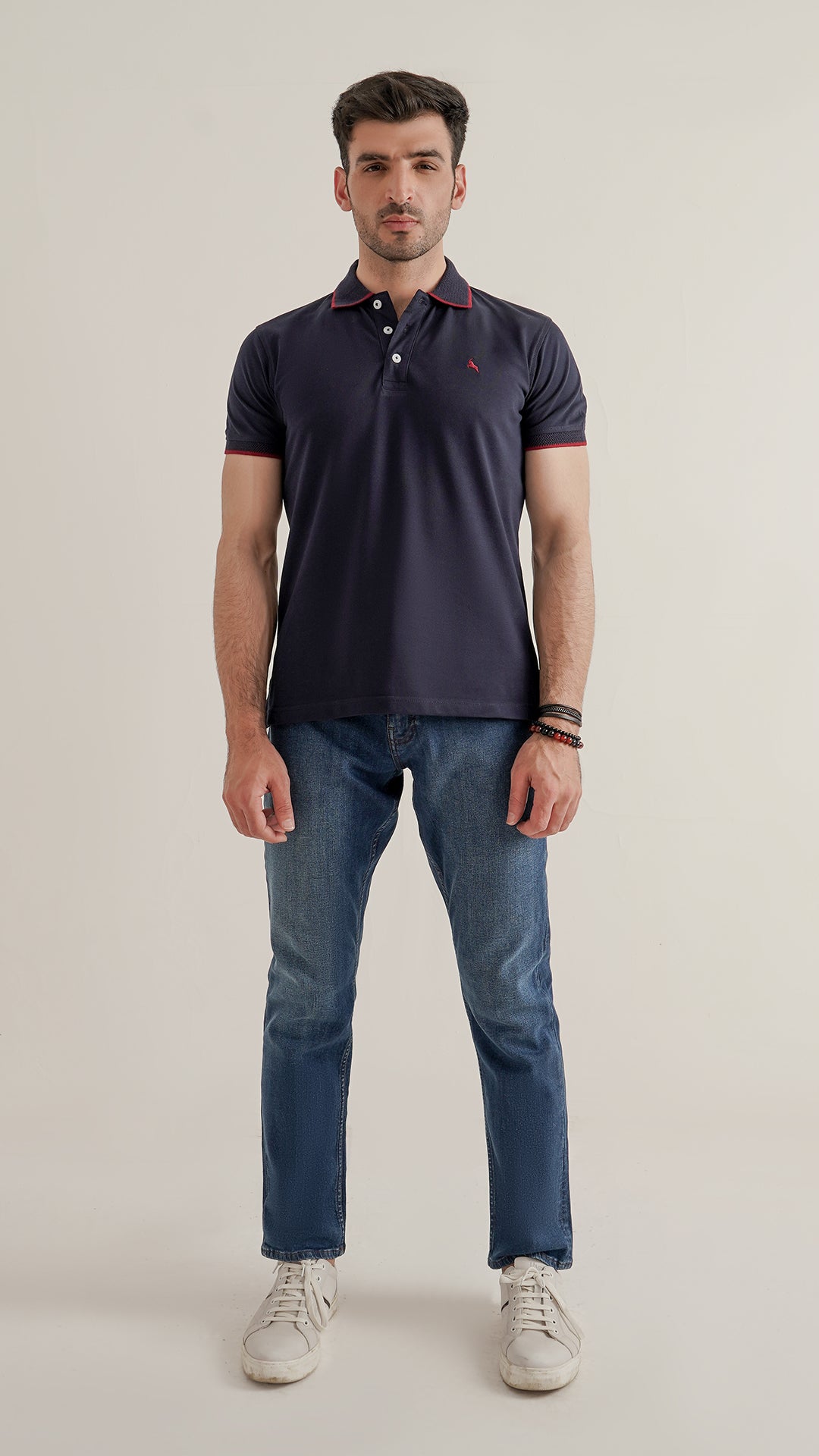 Markhor Navy Plain Pique Polo Jacquard Collar