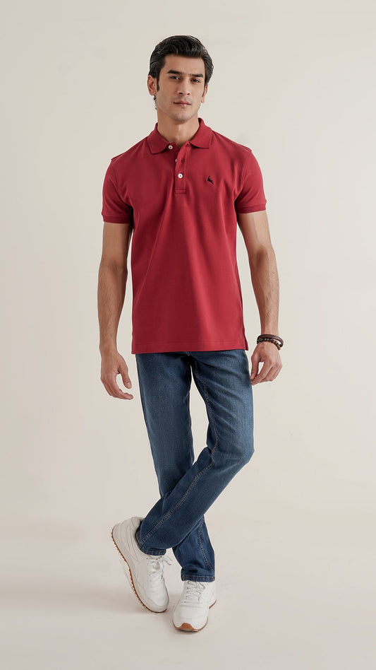 Markhor - Gold Series Dark Red Plain Interlock Polo