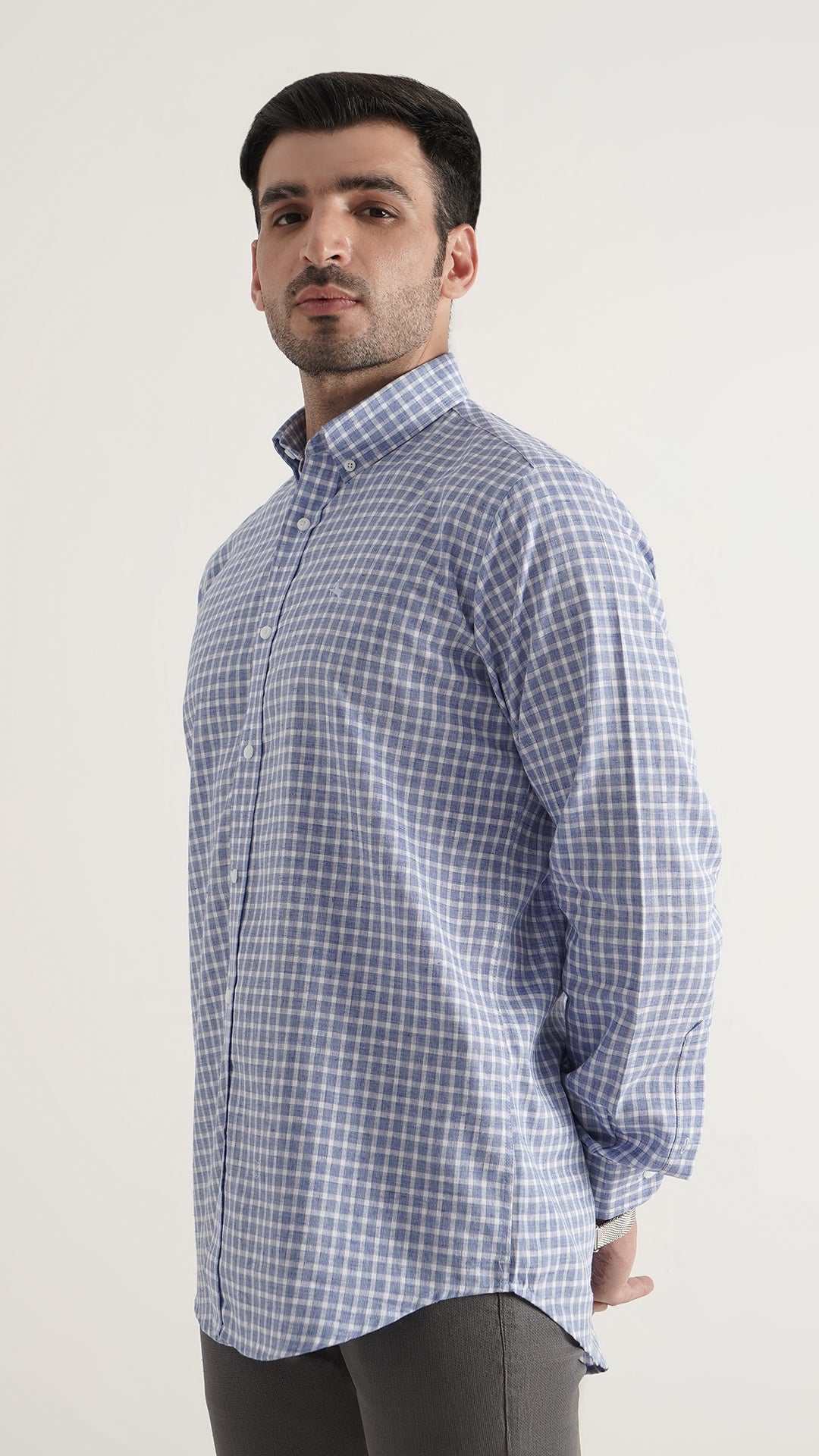 Markhor Blue Check Linen Signature Casual Shirt