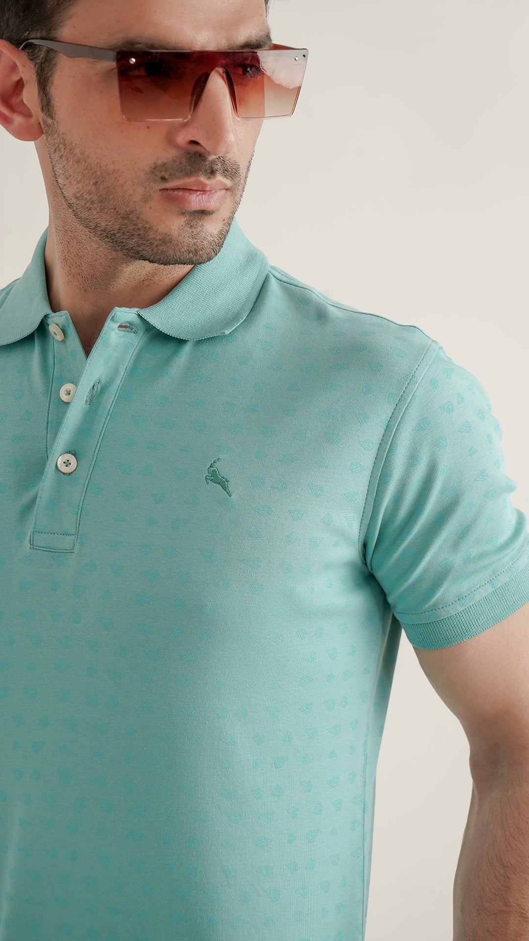 Markhor - Gold Series Dark Sea Green Print Interlock Polo