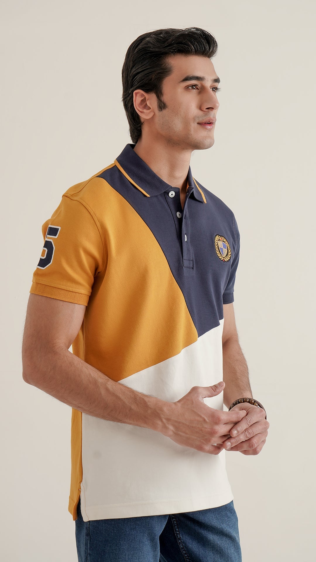 Markhor Navy Yellow and White Fashion Interlock Polo