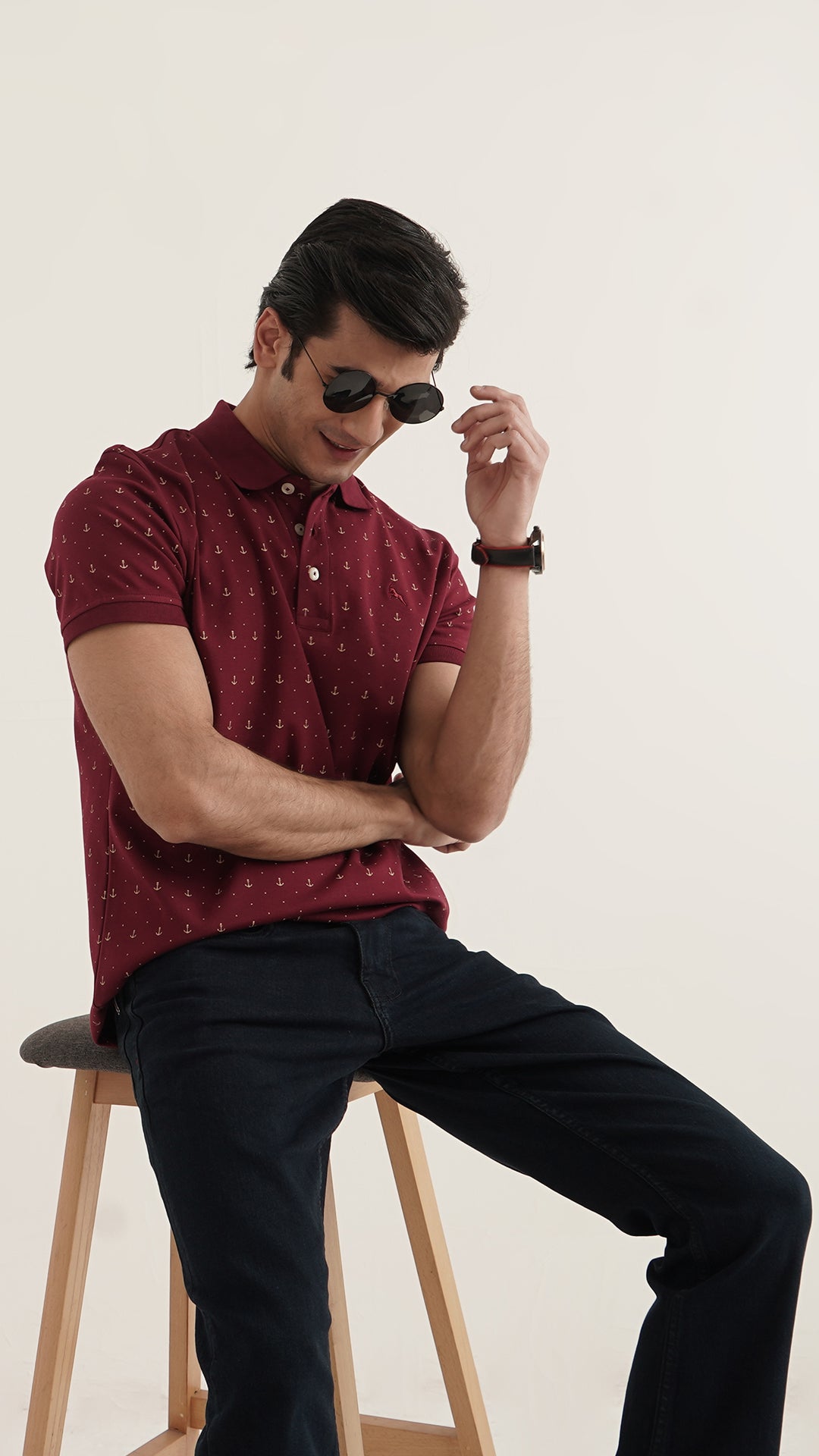 Markhor - Gold Series Maroon Print Interlock Polo