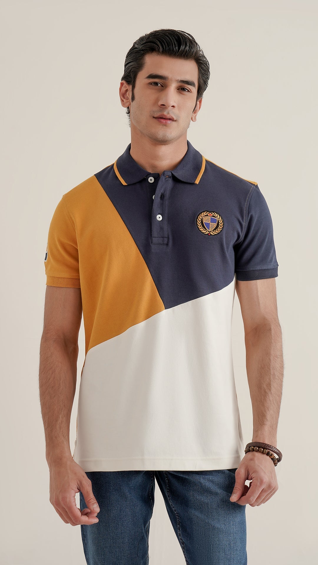 Markhor Navy Yellow and White Fashion Interlock Polo