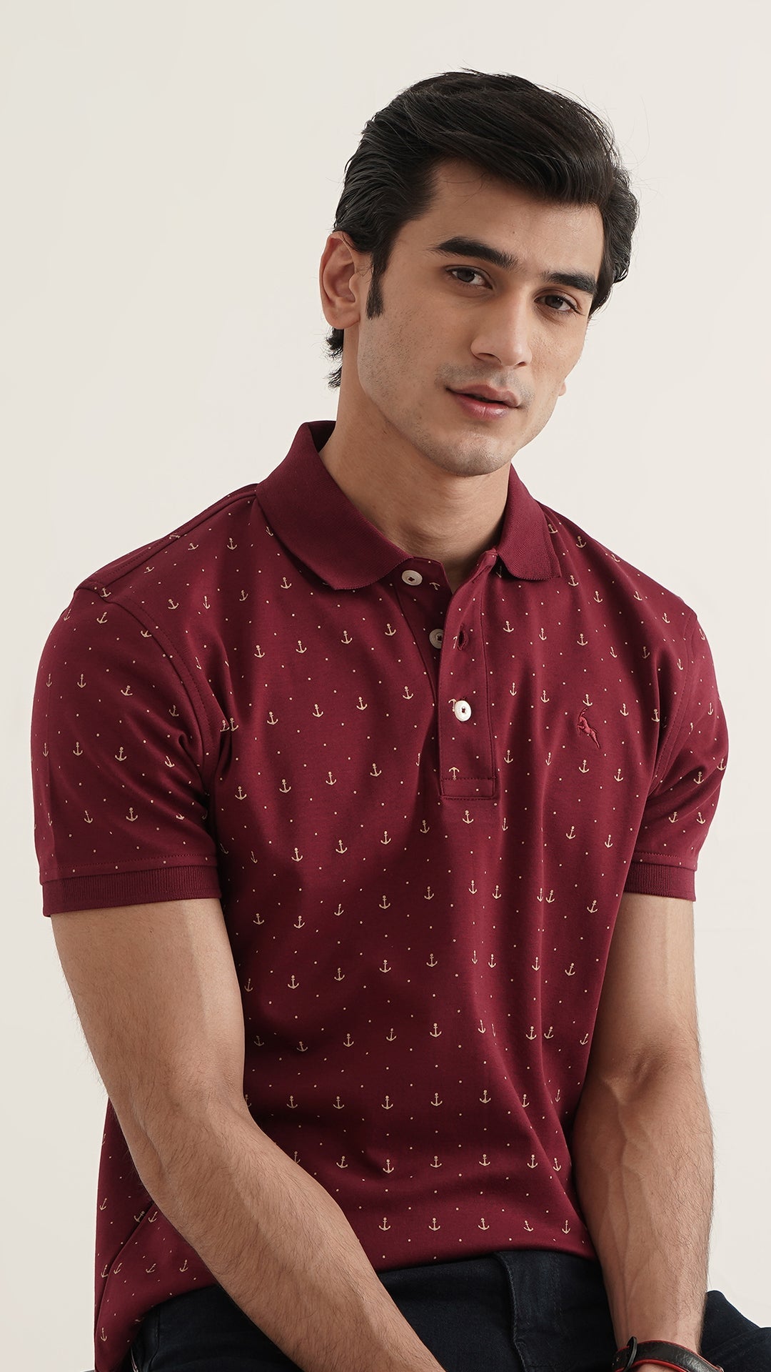 Markhor - Gold Series Maroon Print Interlock Polo