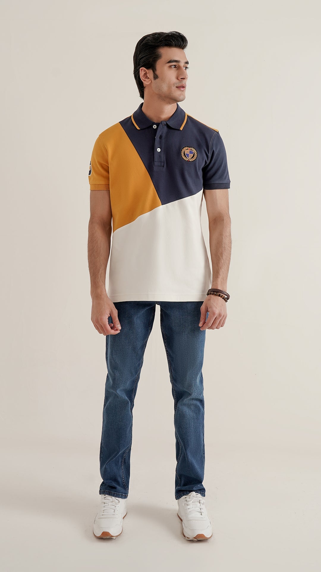 Markhor Navy Yellow and White Fashion Interlock Polo