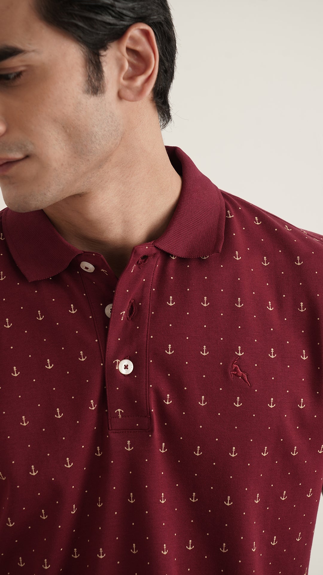 Markhor - Gold Series Maroon Print Interlock Polo