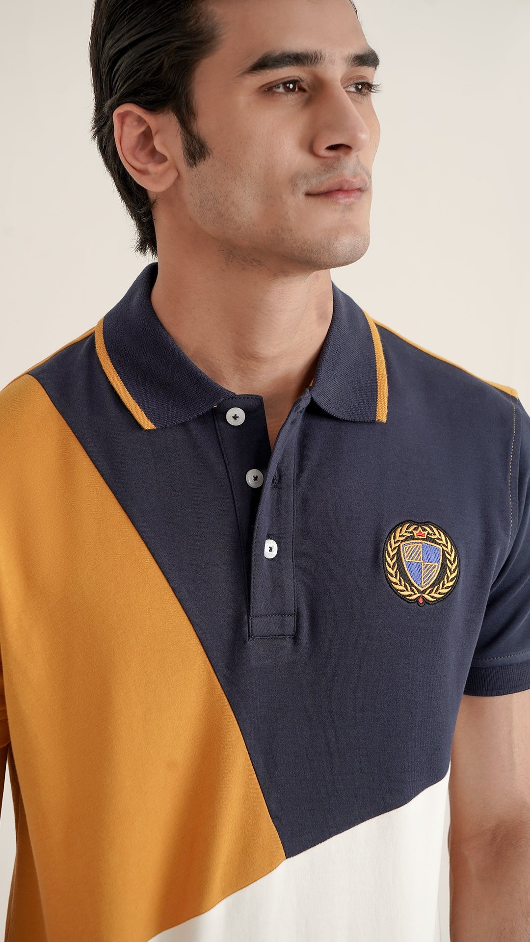 Markhor Navy Yellow and White Fashion Interlock Polo