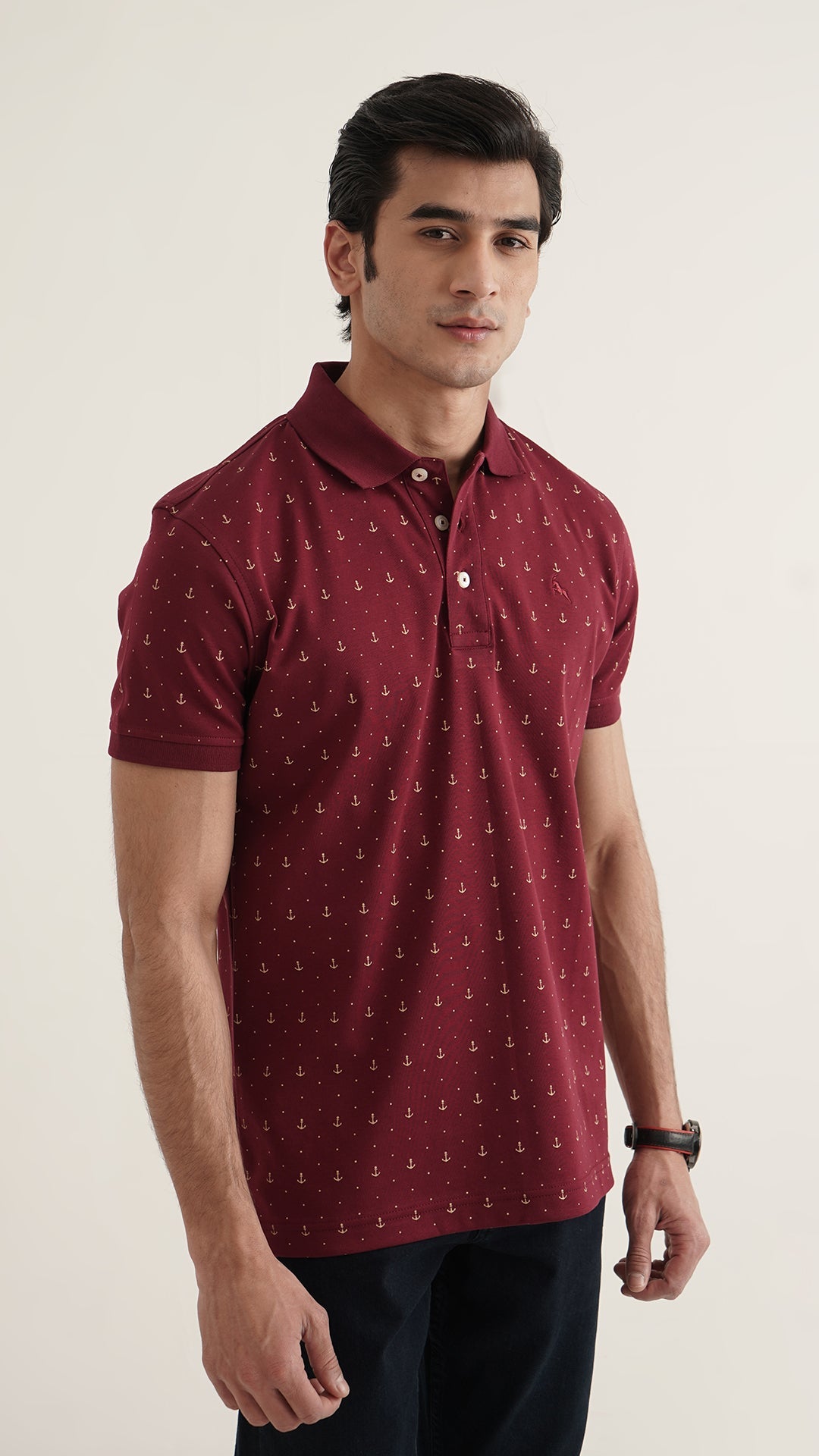 Markhor - Gold Series Maroon Print Interlock Polo