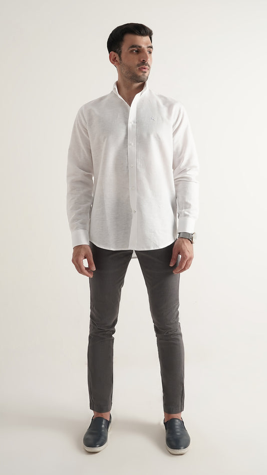 Markhor White Plain Linen Signature Casual Shirt