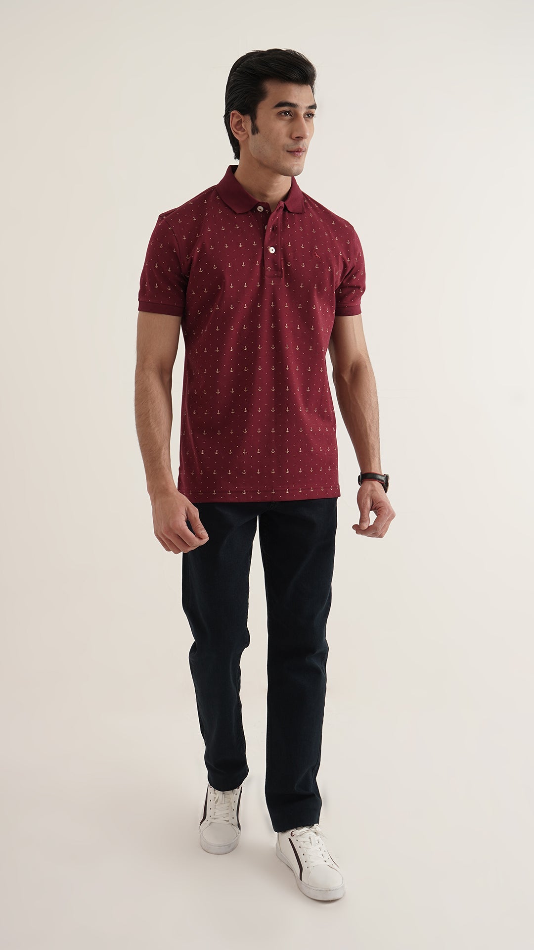 Markhor - Gold Series Maroon Print Interlock Polo
