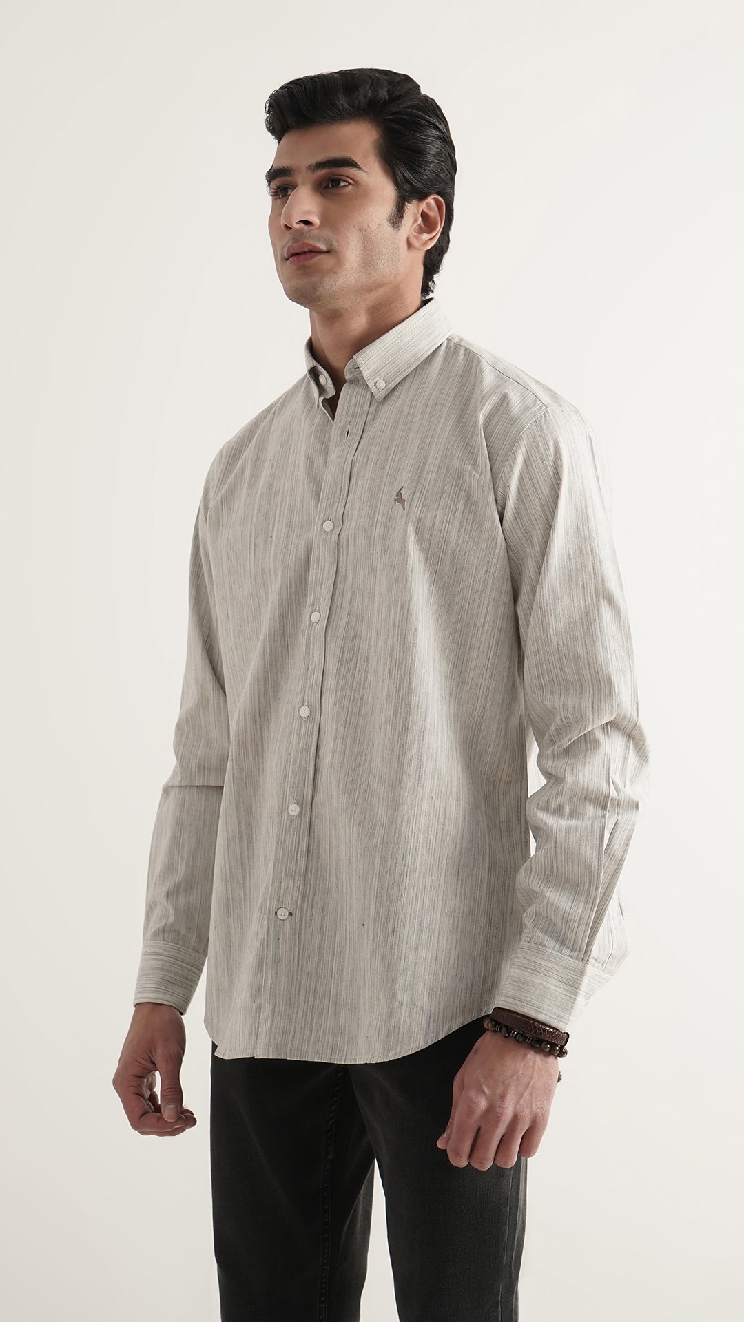 Markhor Off White Lining Wash N Wear Signature Casual Shirt