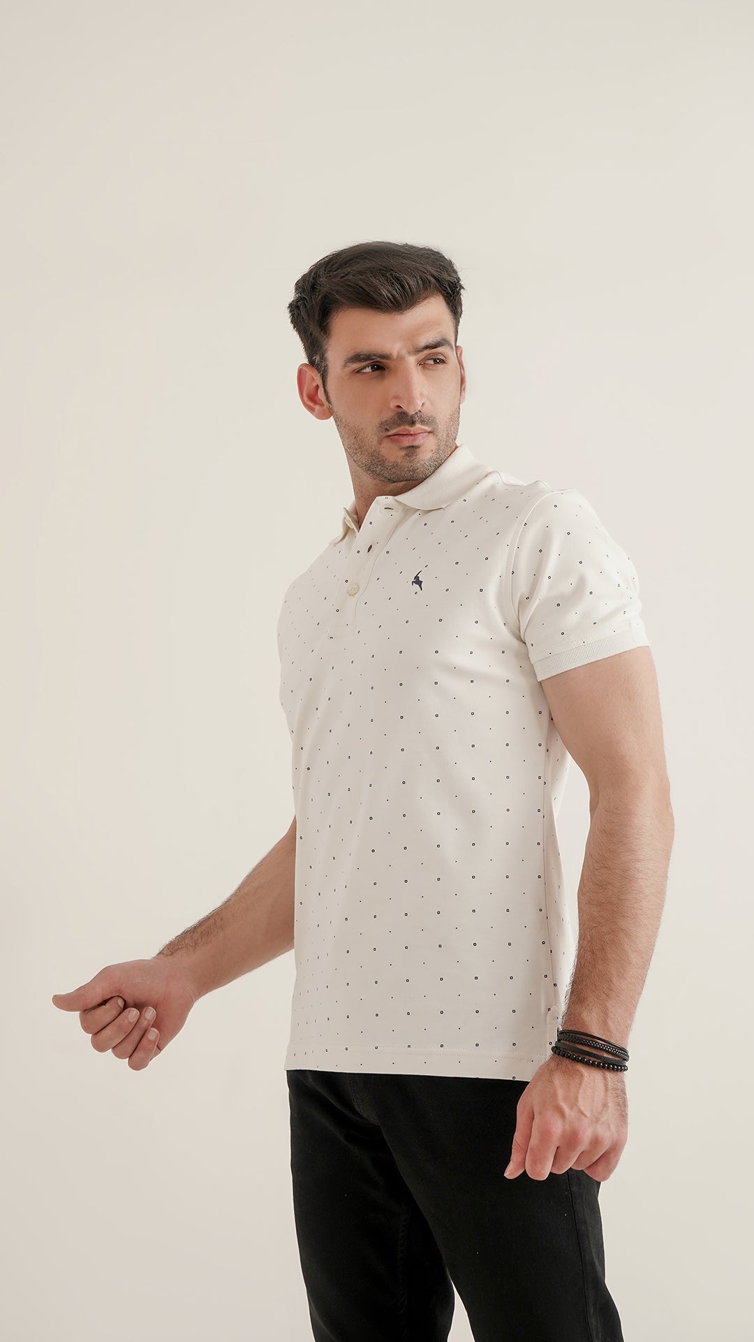 Markhor - Gold Series Off White Print Interlock Polo