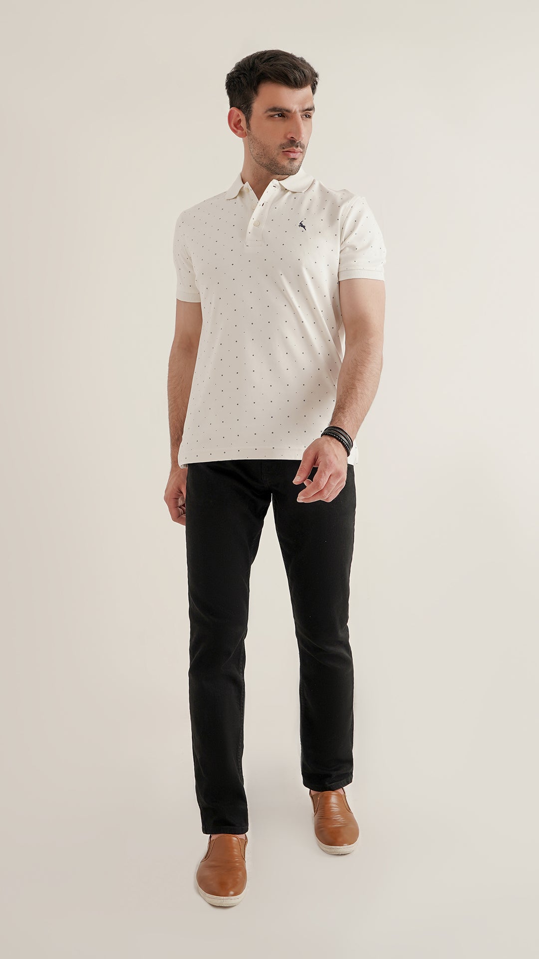 Markhor - Gold Series Off White Print Interlock Polo
