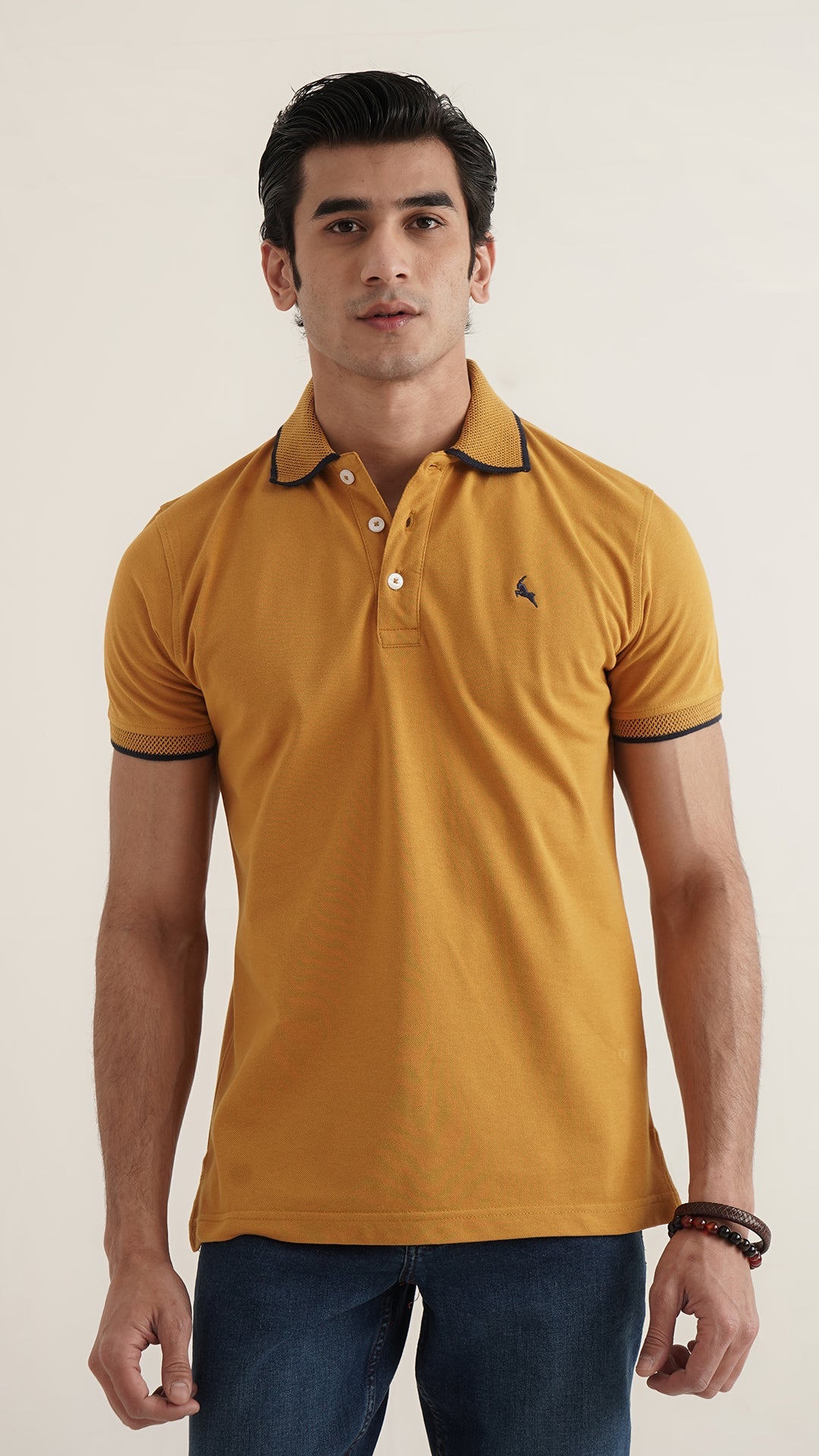 Markhor Yellow Plain Pique Polo Jacquard Collar