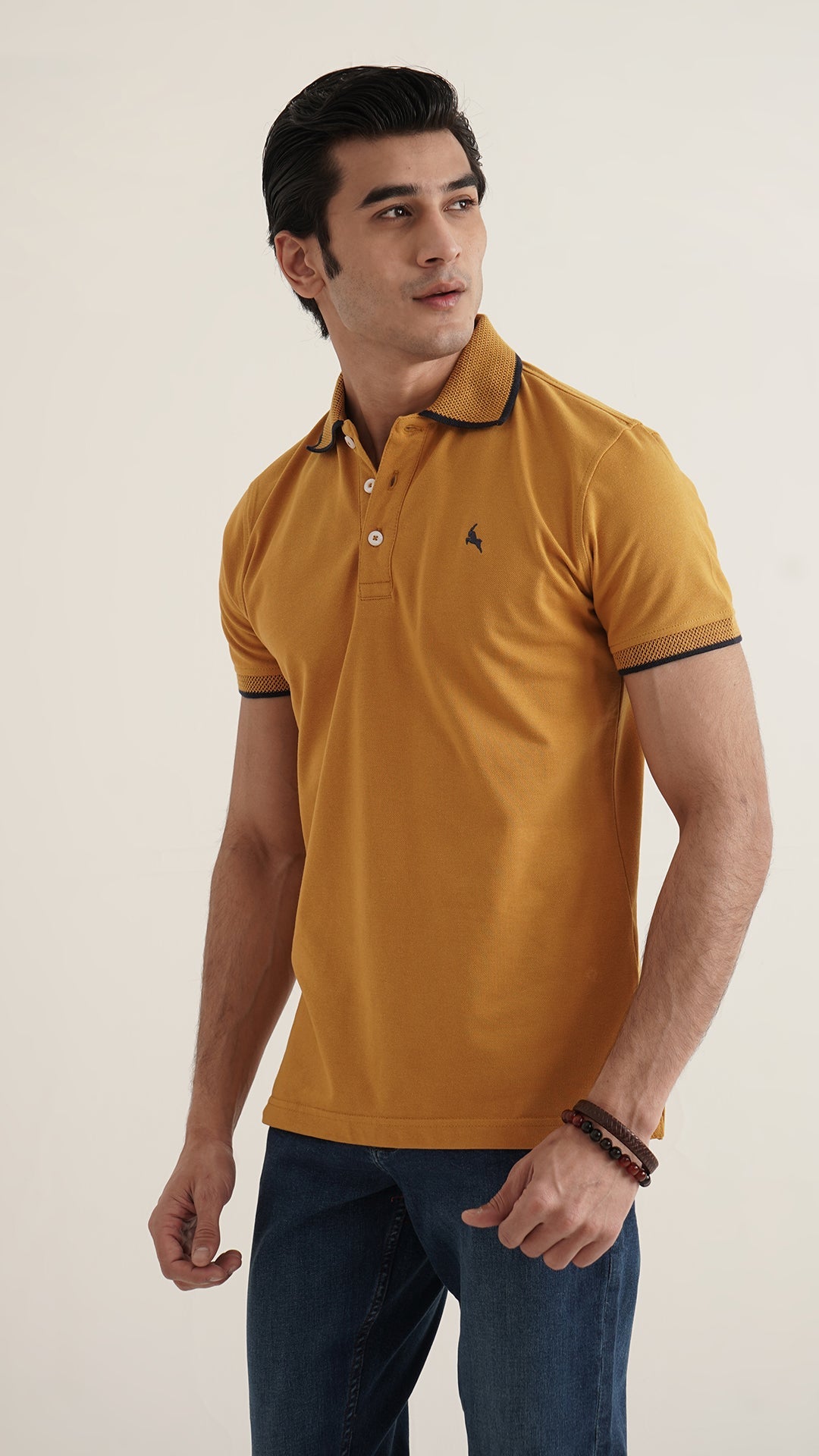 Markhor Yellow Plain Pique Polo Jacquard Collar