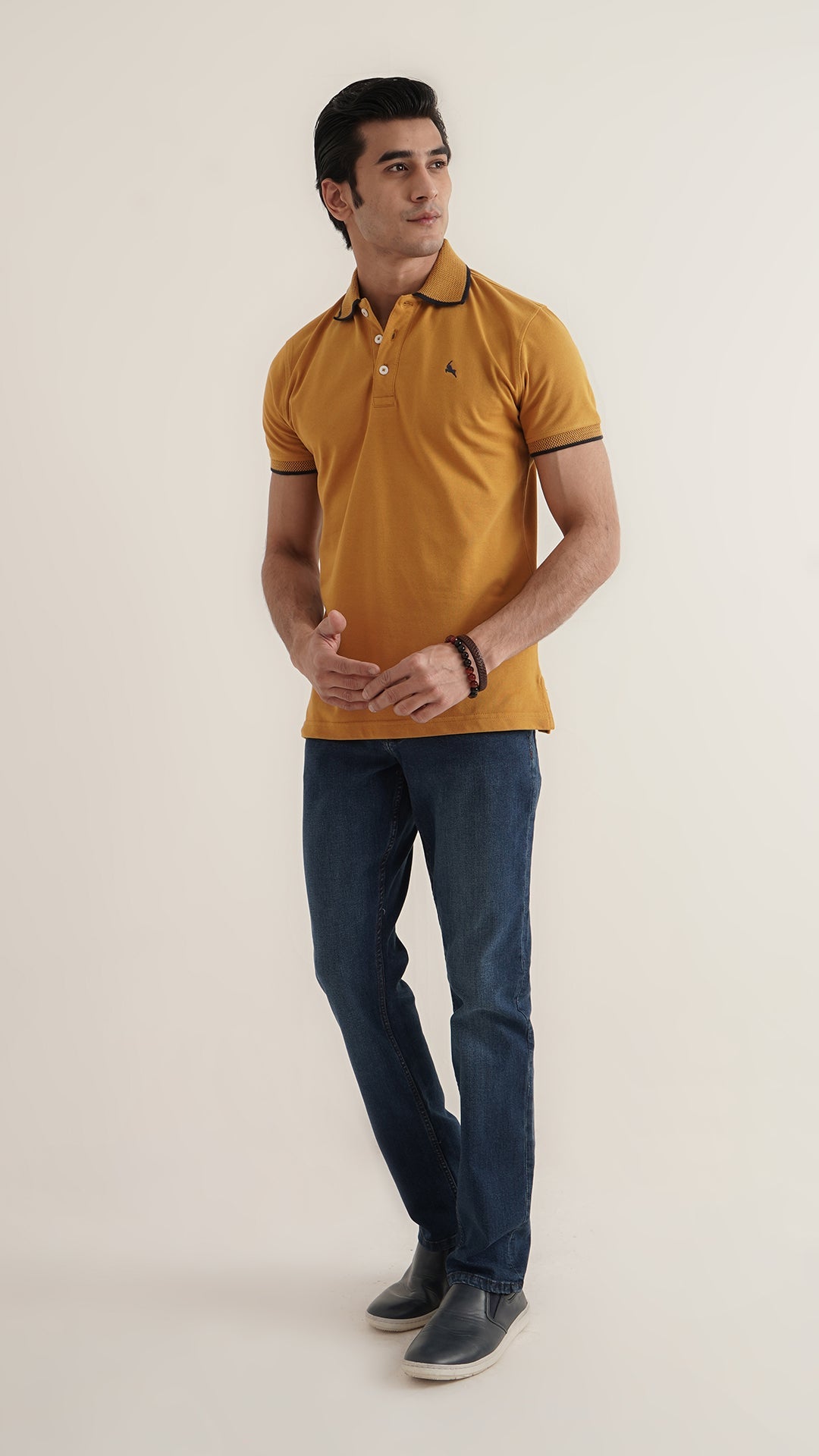 Markhor Yellow Plain Pique Polo Jacquard Collar