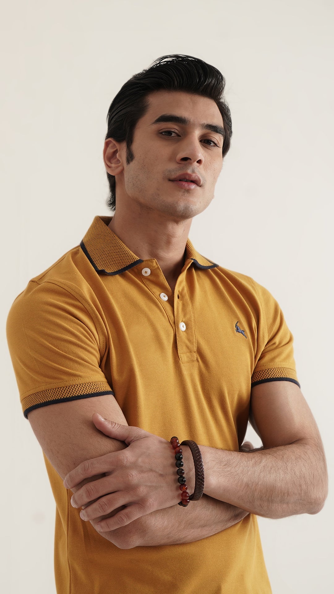 Markhor Yellow Plain Pique Polo Jacquard Collar