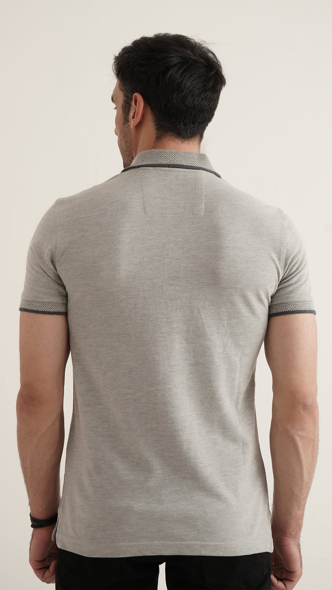 Markhor Heather Grey Plain Pique Polo Jacquard Collar