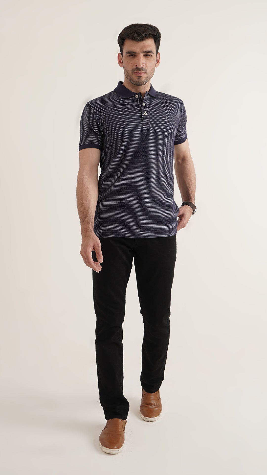 Markhor - Gold Series Navy and Sky Jacquard Polo