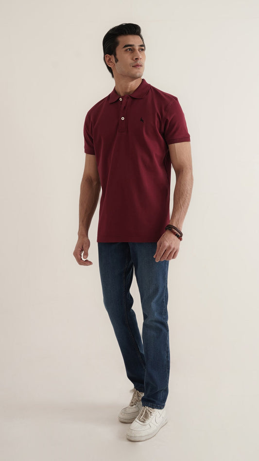 Markhor - Gold Series Maroon Plain Interlock Polo