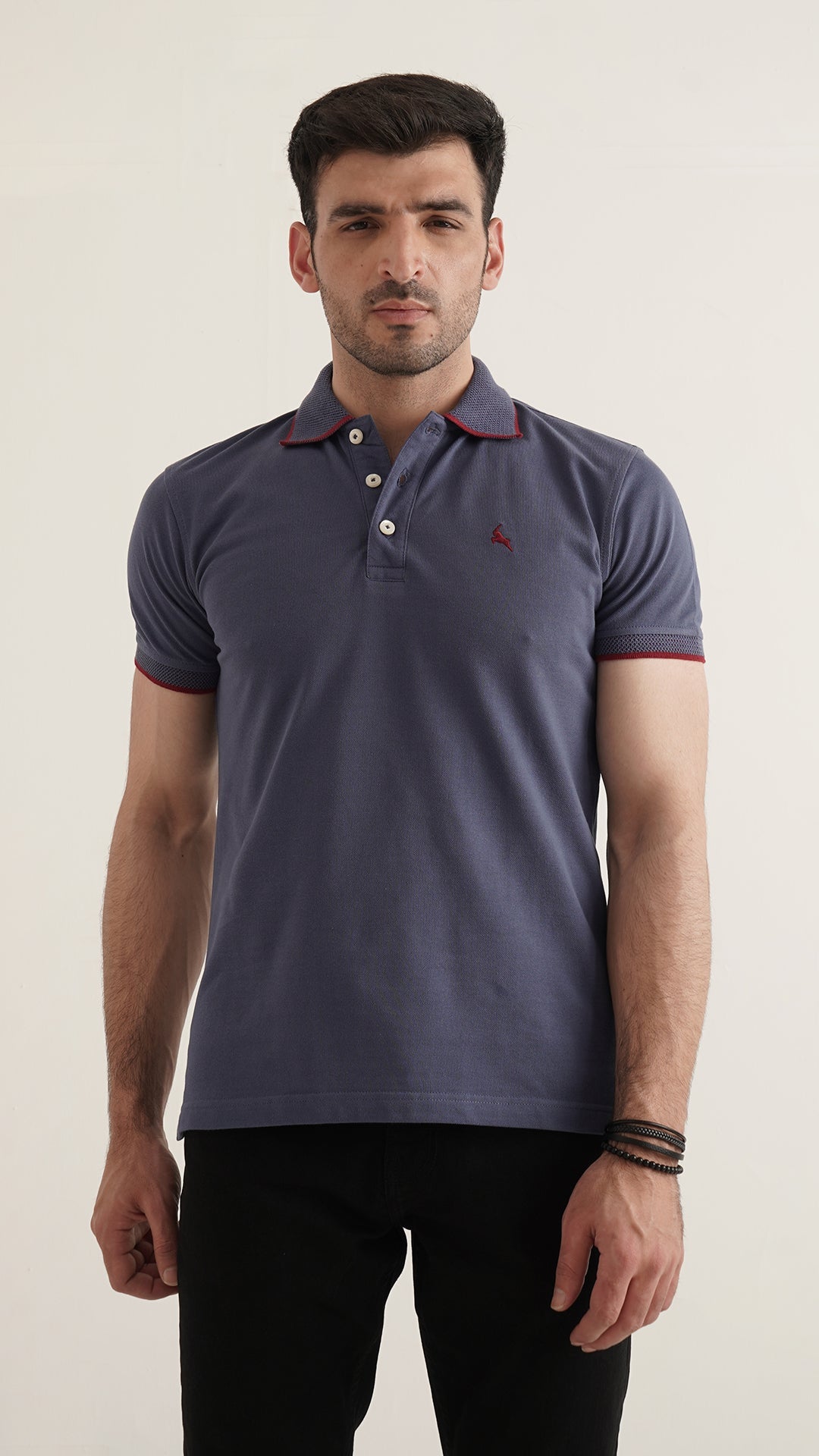 Markhor Teal Plain Pique Polo Jacquard Collar