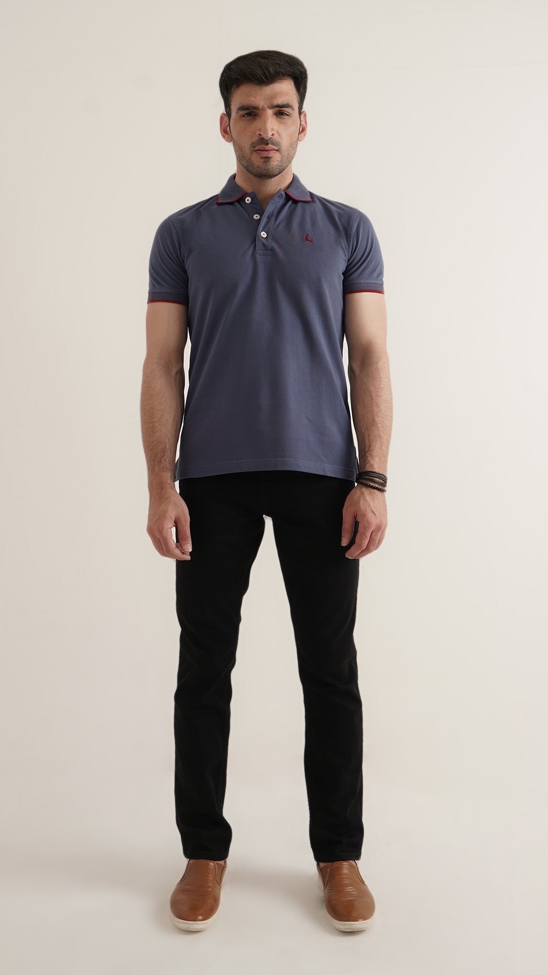Markhor Teal Plain Pique Polo Jacquard Collar