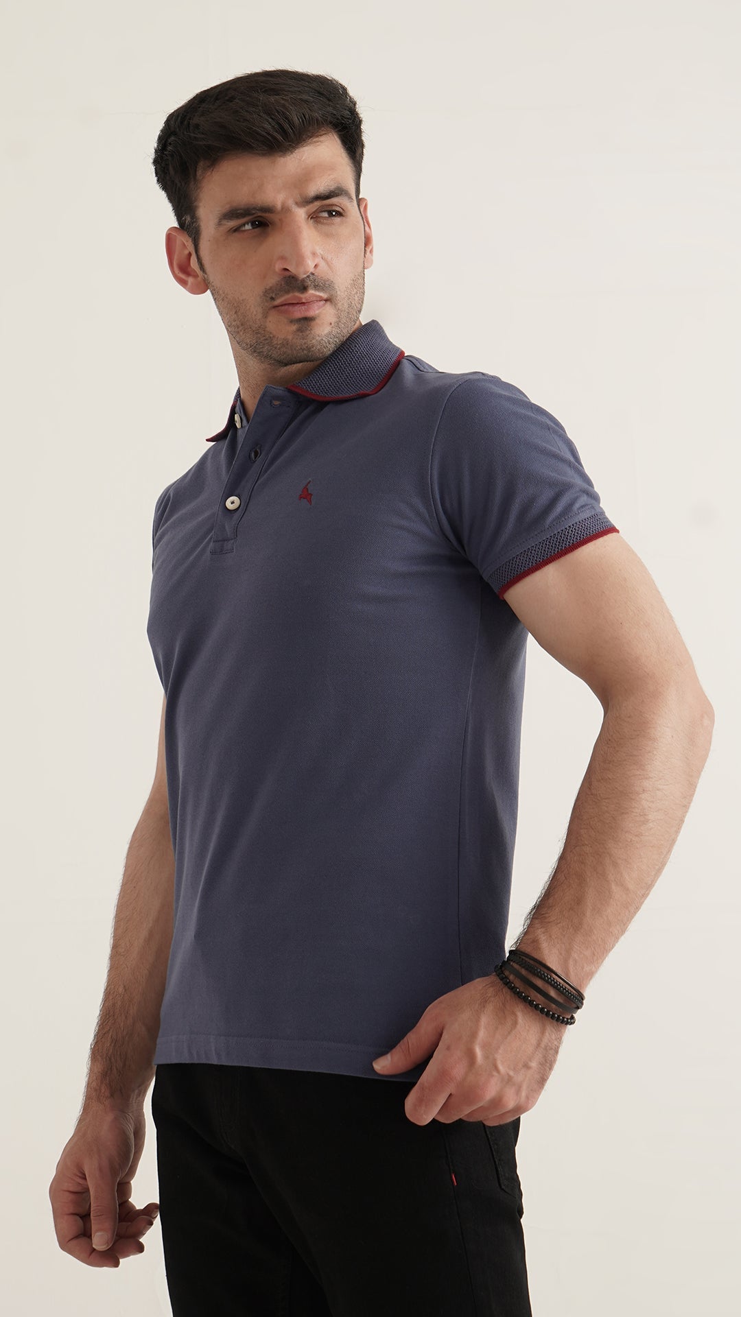 Markhor Teal Plain Pique Polo Jacquard Collar
