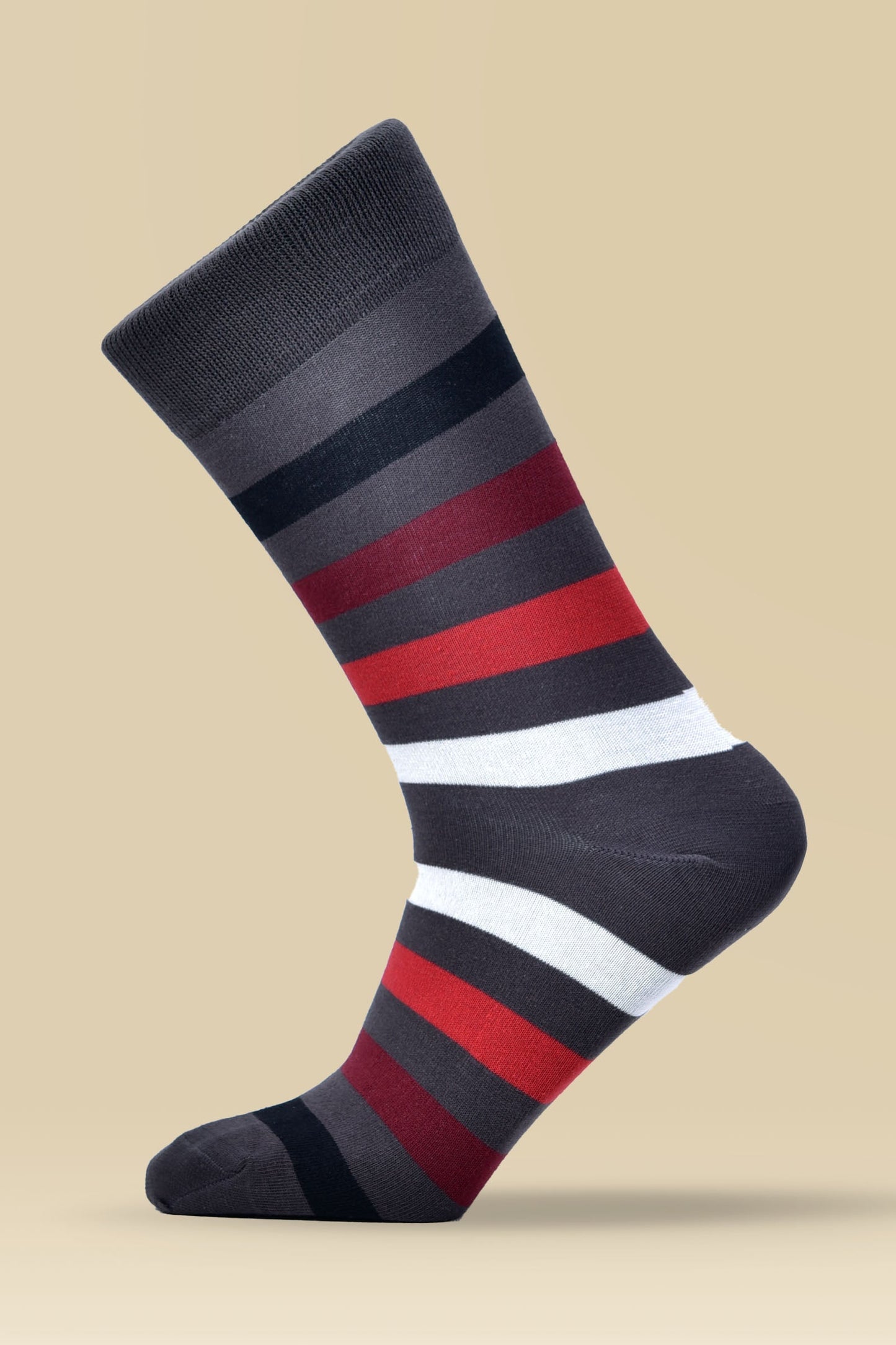 Grey with Red Striped Combed Cotton Socks