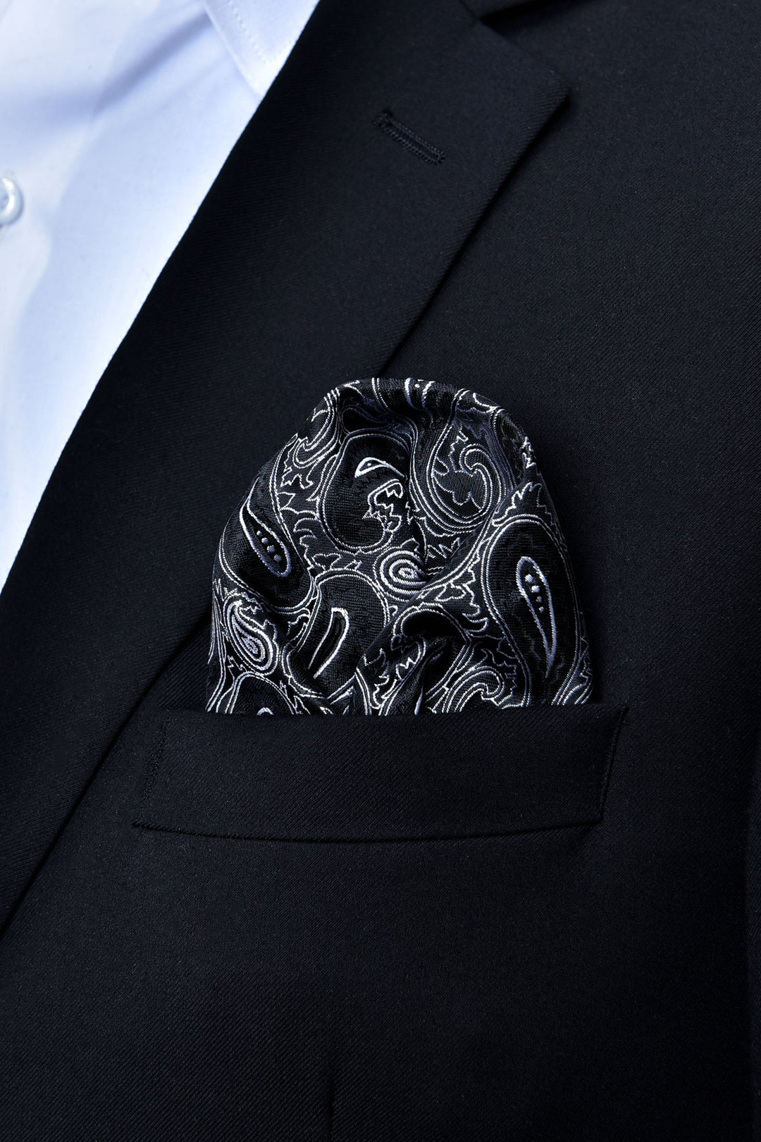 Black with Grey Printed Pocket Square