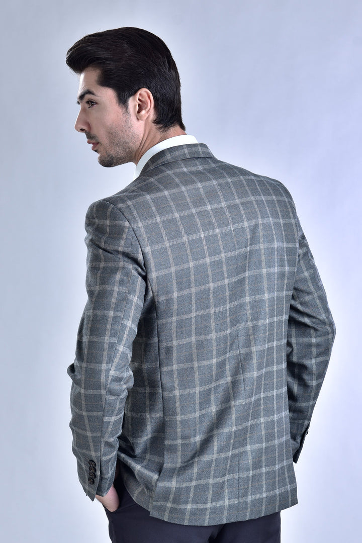 Slate Grey Tweed Checkerd Casual Coat 9050-21