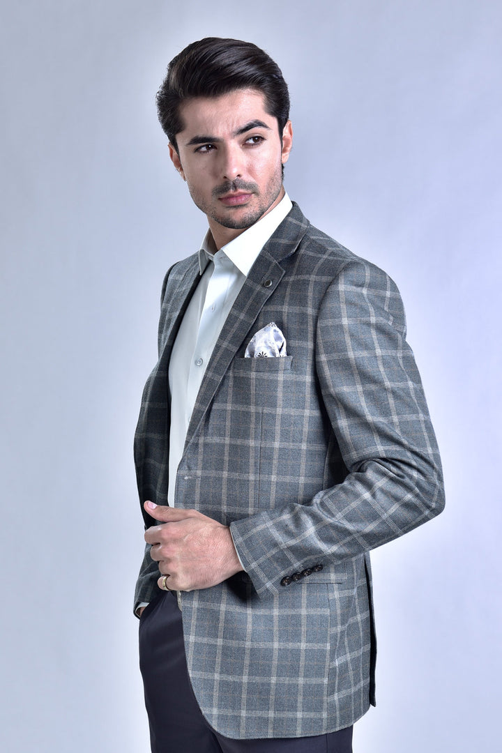 Slate Grey Tweed Checkerd Casual Coat 9050-21
