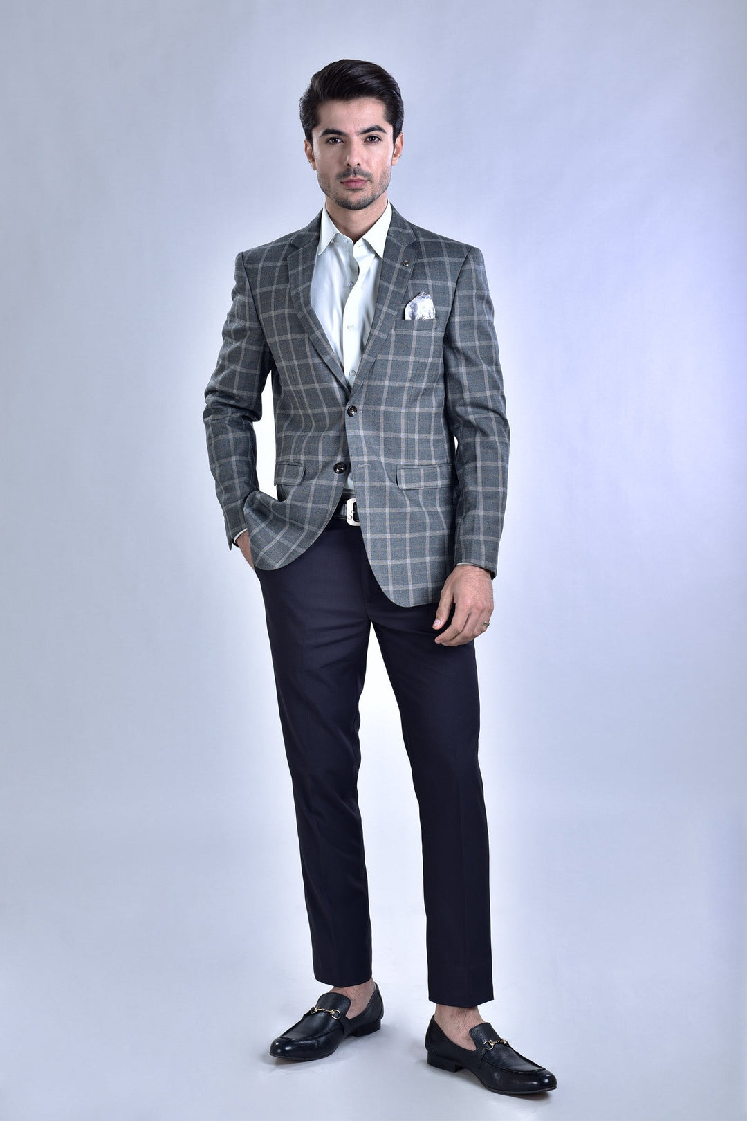 Slate Grey Tweed Checkerd Casual Coat 9050-21