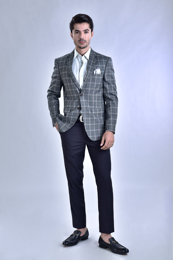 Slate Grey Tweed Checkerd Casual Coat 9050-21